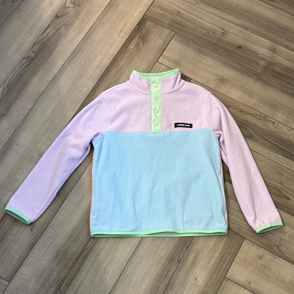 Lands' End Mint and Lavender Fleece Pullover